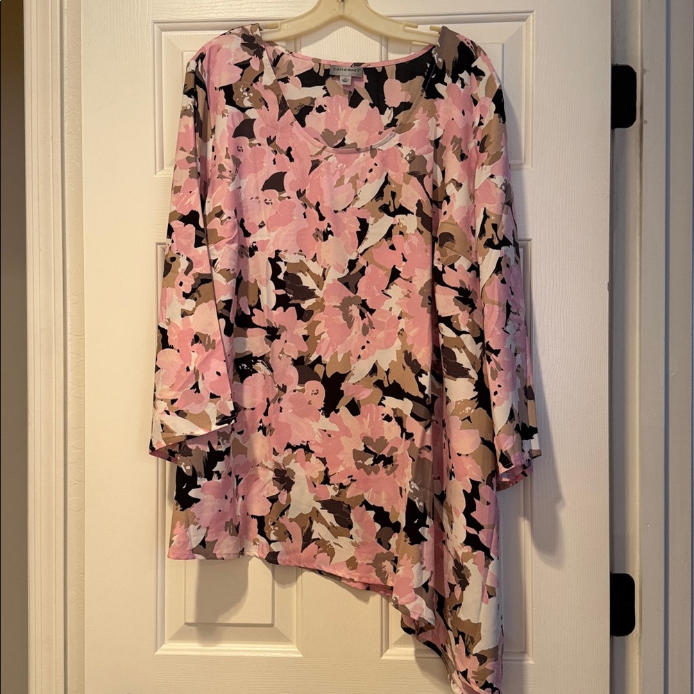 Pink Floral Asymmetrical Top